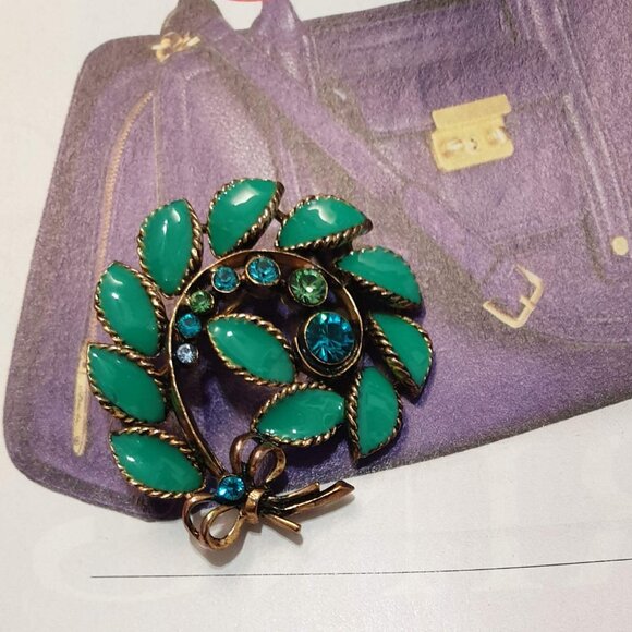 Gold Flower Enamel Crystal Turquoise Brooch Pin Fashion Women Jewelry Accessory - Picture 1 of 5